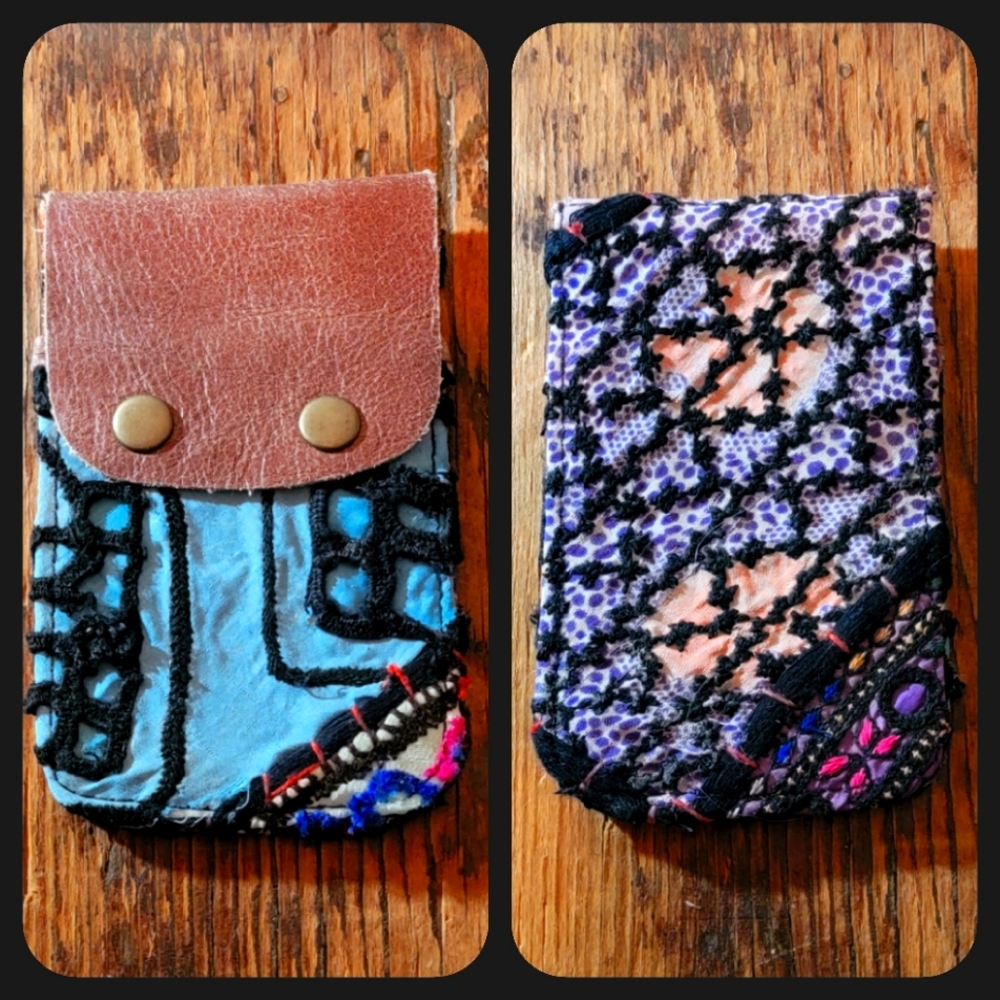 🧠🍳 Free People Boho Embroidered Repurposed vtg banjara hippie Wallet card case